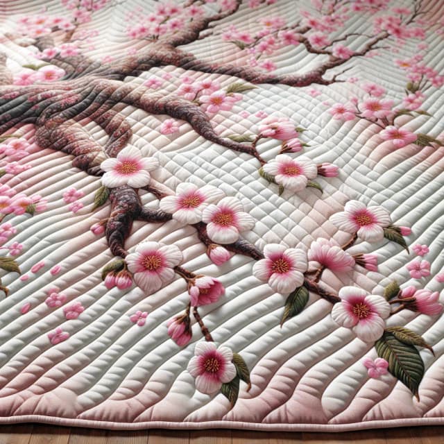 Image of Japanese-Style Heated Blanket with Cherry Blossoms