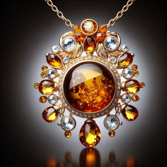 Image of Amber and Crystal Pendant Necklace