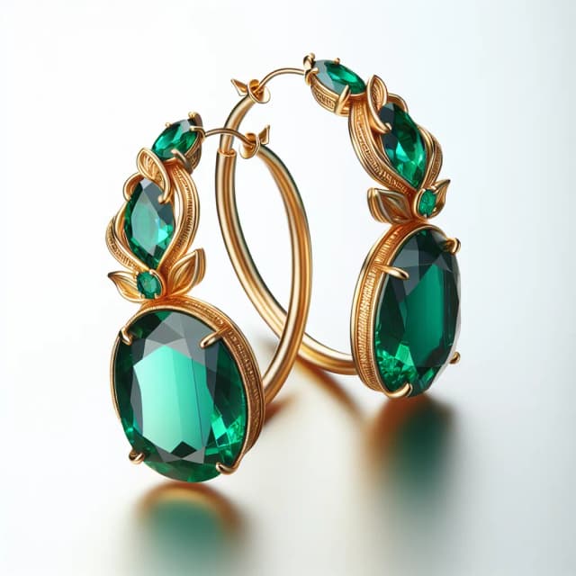 Image of Emerald and Gold Hoop Earrings